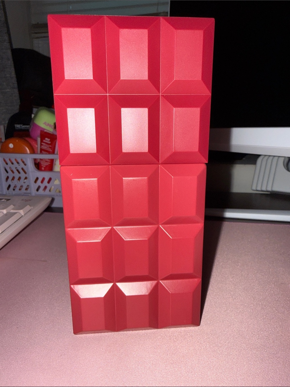 Red Geometric Makeup Organizer - Sleek Vertical Storage